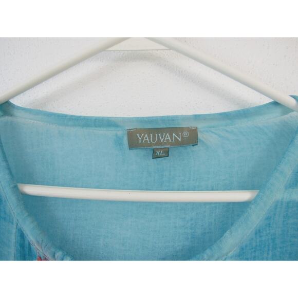 Sundance YAUVAN XL Aqua Gauze Embroidered Long Sleeve Tunic Casual Bright - Picture 2 of 6